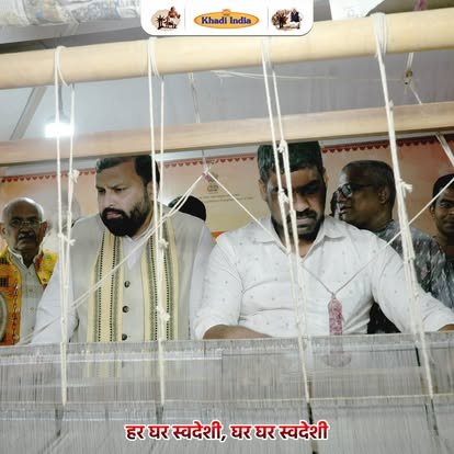 Manoj Goel personally examining weaving loom at Khadi unit